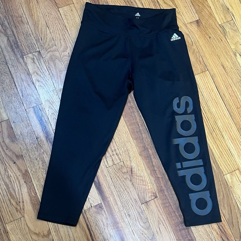 Adidas Climalite Crop Leggings Womens Medium M Black Performance Capri Pants 8